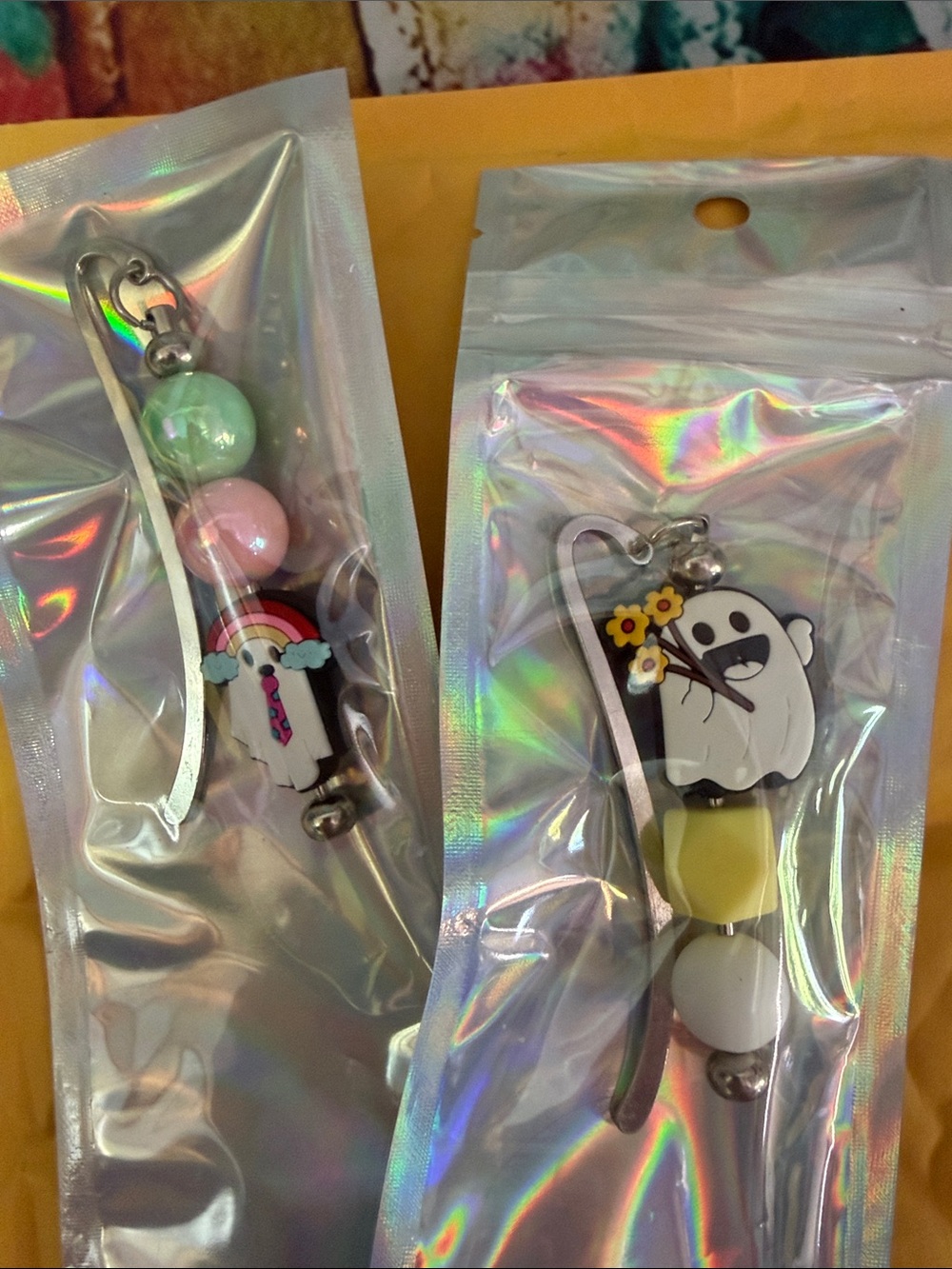 Cute Ghost Bead Bookmark - Pastel Pink & Mint Accessory